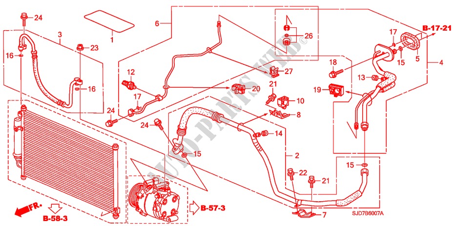 KLIMAANLAGE(SCHLAEUCHE/LEITUNGEN)(1.8L)(RH) für Honda FR-V 1.8 SE 5 Türen 5 gang automatikgetriebe 2007