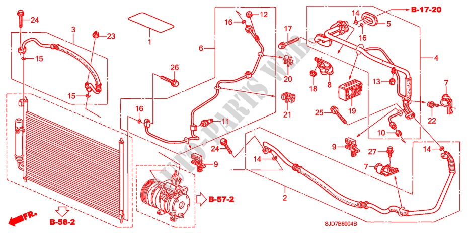 KLIMAANLAGE(SCHLAEUCHE/LEITUNGEN)(DIESEL)(LH) für Honda FR-V 2.2 EXECUTIVE 5 Türen 6 gang-Schaltgetriebe 2009