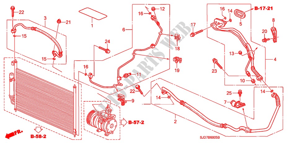 KLIMAANLAGE(SCHLAEUCHE/LEITUNGEN)(DIESEL)(RH) für Honda FR-V 2.2 ES 5 Türen 6 gang-Schaltgetriebe 2007