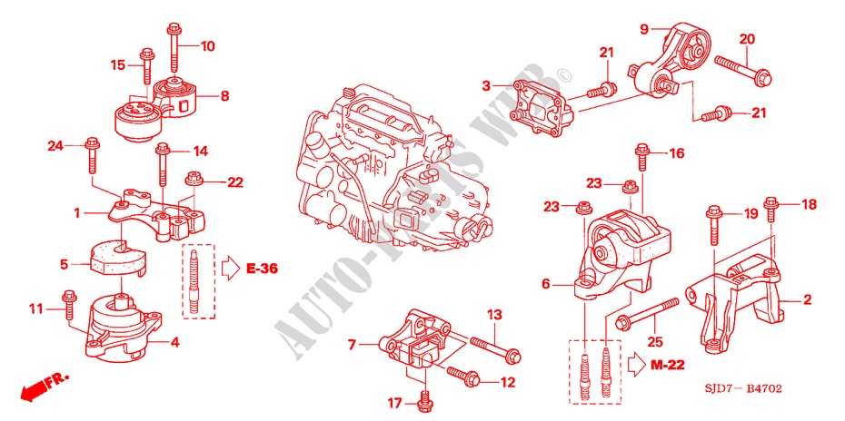 MOTORBEFESTIGUNGEN(DIESEL) für Honda FR-V 2.2 EXECUTIVE 5 Türen 6 gang-Schaltgetriebe 2008