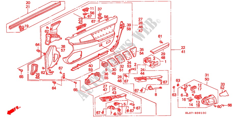 TUERVERKLEIDUNG für Honda NSX NSX 2 Türen 5 gang-Schaltgetriebe 1991