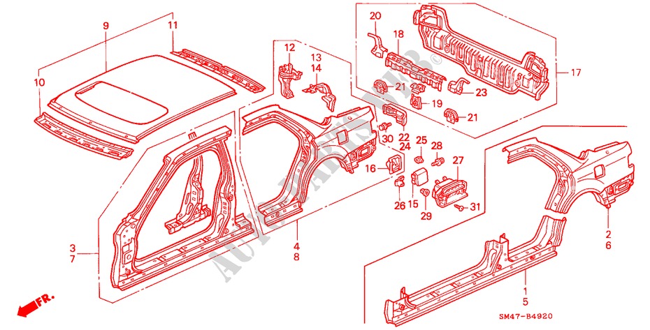 GEHAEUSESTRUKTUR(AUSSENBLECH) für Honda ACCORD 2.0 4 Türen 5 gang-Schaltgetriebe 1991