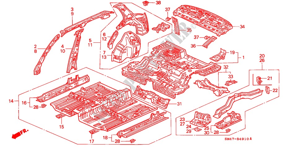 GEHAEUSESTRUKTUR(INNENBLECH) für Honda ACCORD DX 4 Türen 4 gang automatikgetriebe 1990