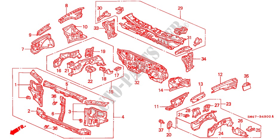 GEHAEUSESTRUKTUR(V. TRENNWAND) für Honda ACCORD 2.0 4 Türen 5 gang-Schaltgetriebe 1991
