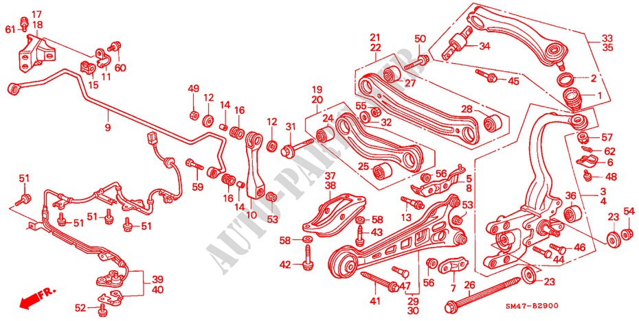 HINTEN STABILISATOR/ UNTERER ARM, HINTEN(2WS) für Honda ACCORD 2.0 4 Türen 5 gang-Schaltgetriebe 1991
