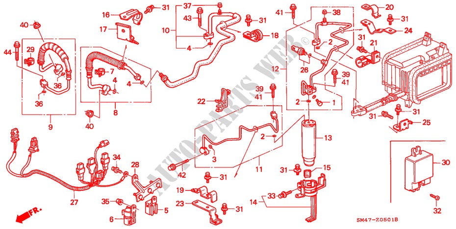 KLIMAANLAGE (SCHLAEUCHE/LEITUNGEN)(RH) für Honda ACCORD 2.0I 4 Türen 5 gang-Schaltgetriebe 1991