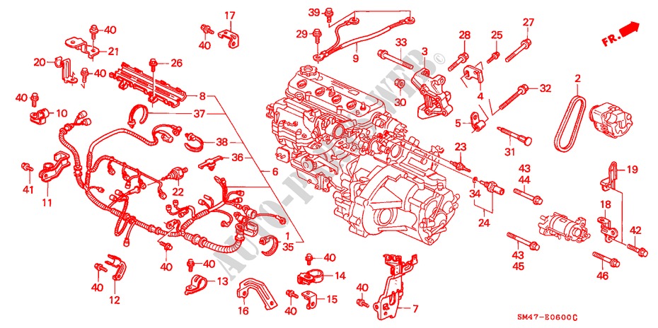 MOTORKABELBAUM/KLAMMER für Honda ACCORD LX 4 Türen 5 gang-Schaltgetriebe 1990