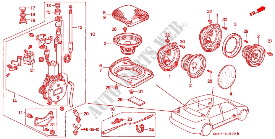 RADIOANTENNE/LAUTSPRECHER für Honda ACCORD EX 4 Türen 5 gang-Schaltgetriebe 1990