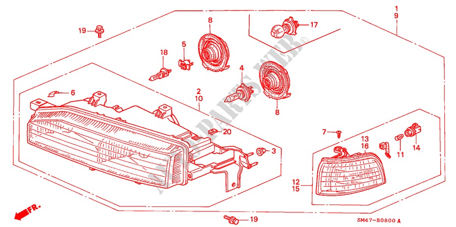 SCHEINWERFER für Honda ACCORD 2.0 4 Türen 5 gang-Schaltgetriebe 1991