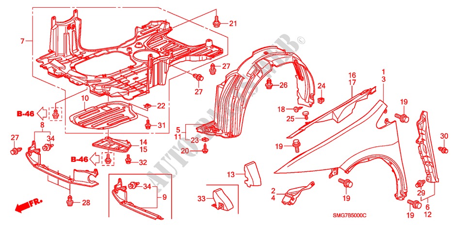KOTFLUEGEL, VORNE für Honda CIVIC 1.8 EX 5 Türen 6 gang-Schaltgetriebe 2006