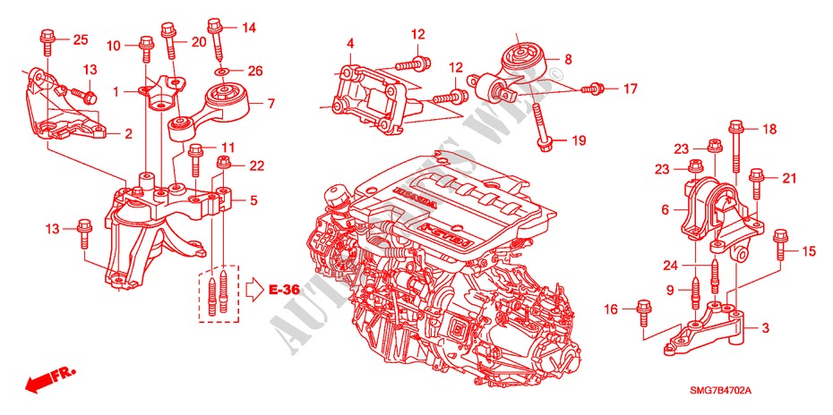 MOTORBEFESTIGUNGEN(DIESEL) für Honda CIVIC 2.2 BASE 5 Türen 6 gang-Schaltgetriebe 2006