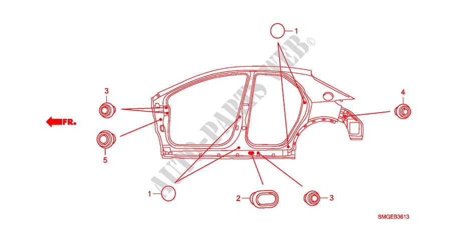 GUMMITUELLE(SEITEN) für Honda CIVIC 2.2 SPORT 5 Türen 6 gang-Schaltgetriebe 2009