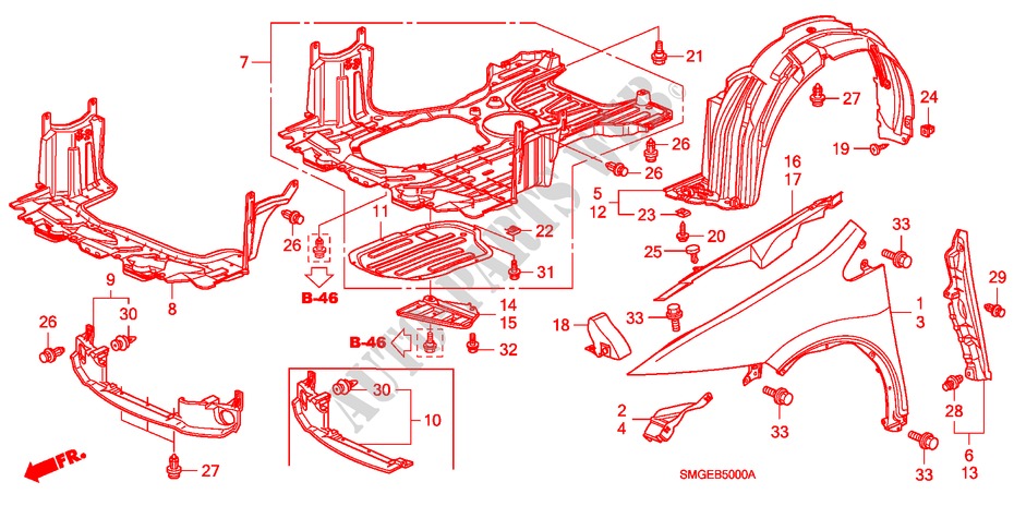 KOTFLUEGEL, VORNE für Honda CIVIC 1.8 BASE 5 Türen 5 gang automatikgetriebe 2009