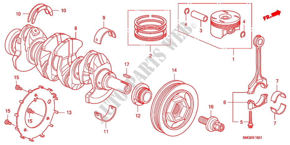 KURBELWELLE/KOLBEN(1.8L) für Honda CIVIC 1.8 BASE 5 Türen 5 gang automatikgetriebe 2009