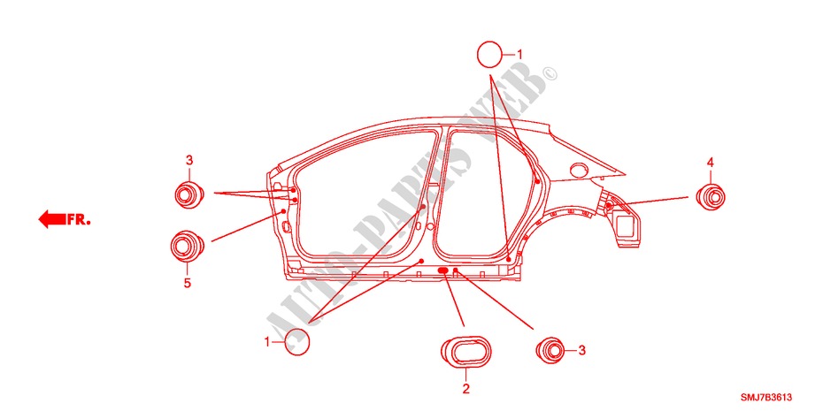 GUMMITUELLE(SEITEN) für Honda CIVIC 1.8GT    AUDIOLESS 5 Türen 5 gang automatikgetriebe 2011