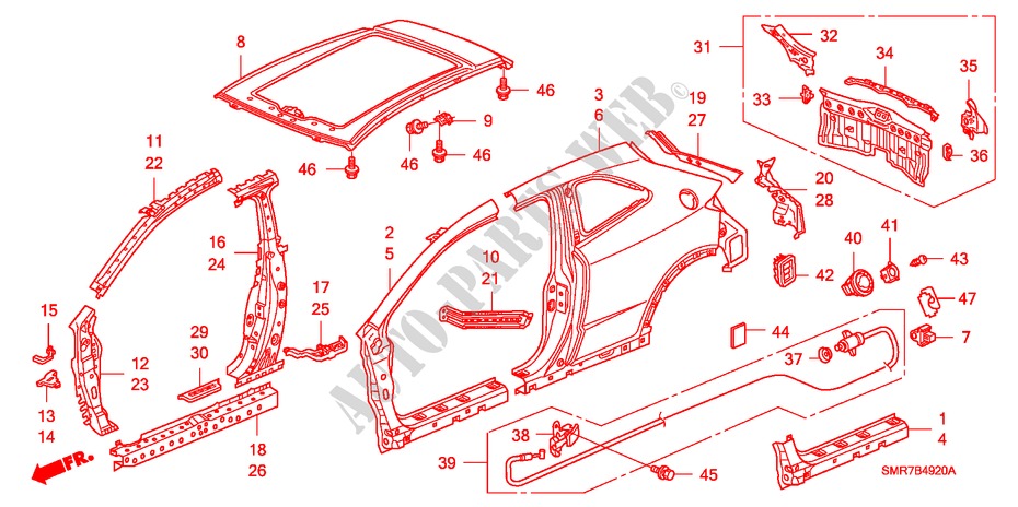 AUSSENBLECHE/TAFEL, HINTEN für Honda CIVIC 1.8 TYPE S 3 Türen 6 gang-Schaltgetriebe 2007