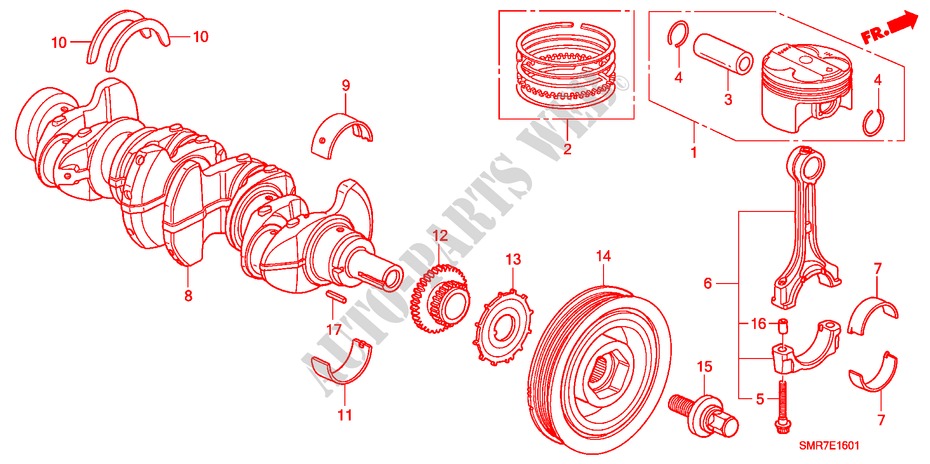 KURBELWELLE/KOLBEN(2.0L) für Honda CIVIC 2.0 TYPE R    PLUS 3 Türen 6 gang-Schaltgetriebe 2007