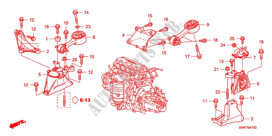MOTORBEFESTIGUNGEN(1.8L) für Honda CIVIC 1.8 TYPE S 3 Türen 6 gang-Schaltgetriebe 2007