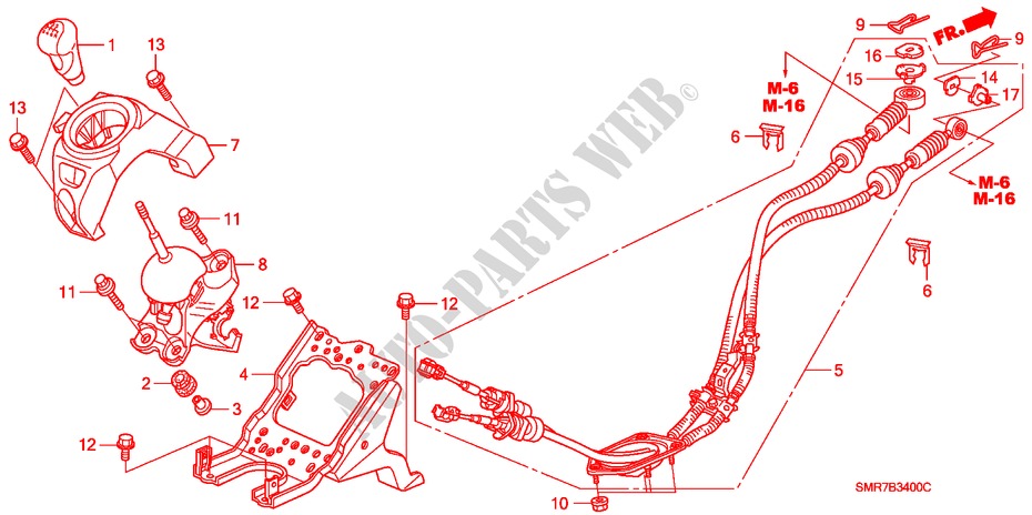 SCHALTHEBEL(LH) (1.4L) (1.8L) (DIESEL) für Honda CIVIC 1.8 TYPE S 3 Türen 6 gang-Schaltgetriebe 2007