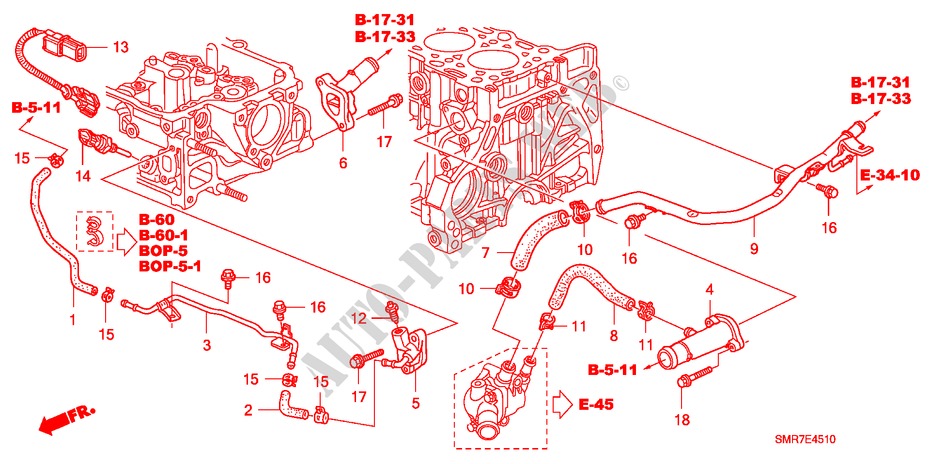 WASSERSCHLAUCH(DIESEL) für Honda CIVIC 2.2 TYPE S     DPF 3 Türen 6 gang-Schaltgetriebe 2008