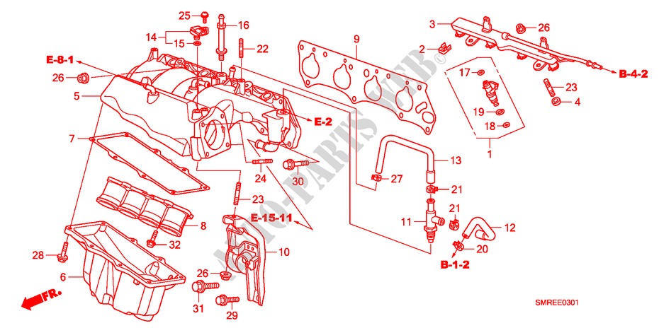 ANSAUGKRUEMMER(2.0L) für Honda CIVIC 2.0 TYPE-R    PLUS 3 Türen 6 gang-Schaltgetriebe 2011