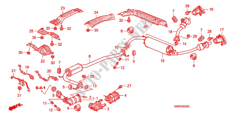 AUSPUFFROHR/SCHALLDAEMPFER(2.0L) für Honda CIVIC 2.0 TYPE-R 3 Türen 6 gang-Schaltgetriebe 2011