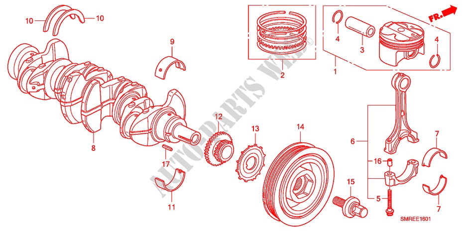 KURBELWELLE/KOLBEN(2.0L) für Honda CIVIC 2.0 TYPE-R    PLUS 3 Türen 6 gang-Schaltgetriebe 2011