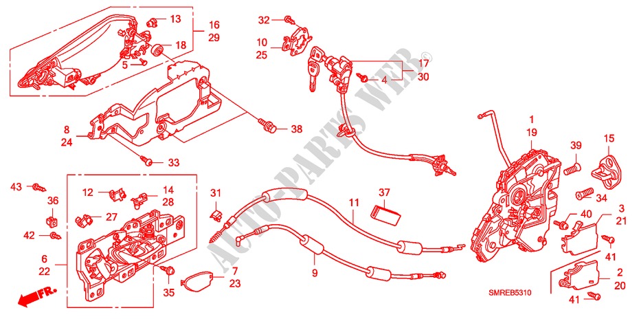 TUERSPERREN/AEUSSERER GRIFF für Honda CIVIC 2.0 TYPE-R    PLUS 3 Türen 6 gang-Schaltgetriebe 2011