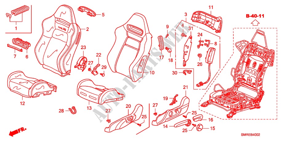 VORDERSITZ(L.)(2.0L) für Honda CIVIC 2.0 TYPE-R    PLUS 3 Türen 6 gang-Schaltgetriebe 2011