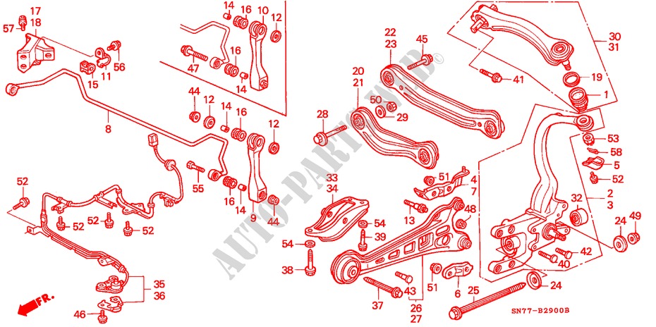 HINTEN STABILISATOR/ UNTERER ARM, HINTEN für Honda ACCORD 1.8I 4 Türen 5 gang-Schaltgetriebe 1996