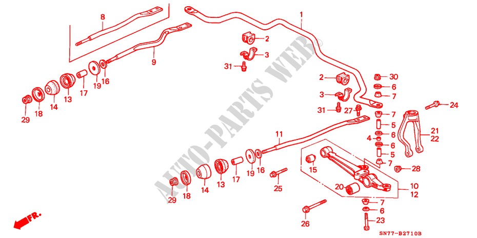STABILISATOR, VORNE/ UNTERER ARM, VORNE für Honda ACCORD 1.8IS 4 Türen 5 gang-Schaltgetriebe 1994