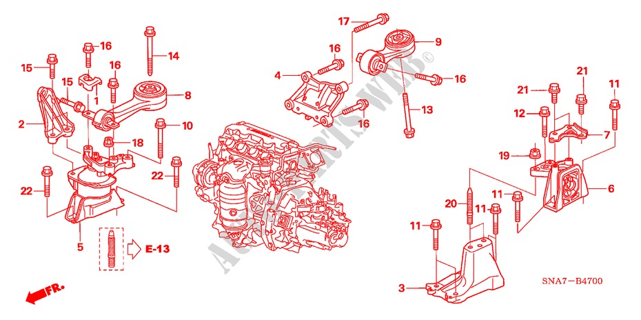 MOTORBEFESTIGUNGEN(MT) für Honda CIVIC 1.6 SE 4 Türen 5 gang-Schaltgetriebe 2007