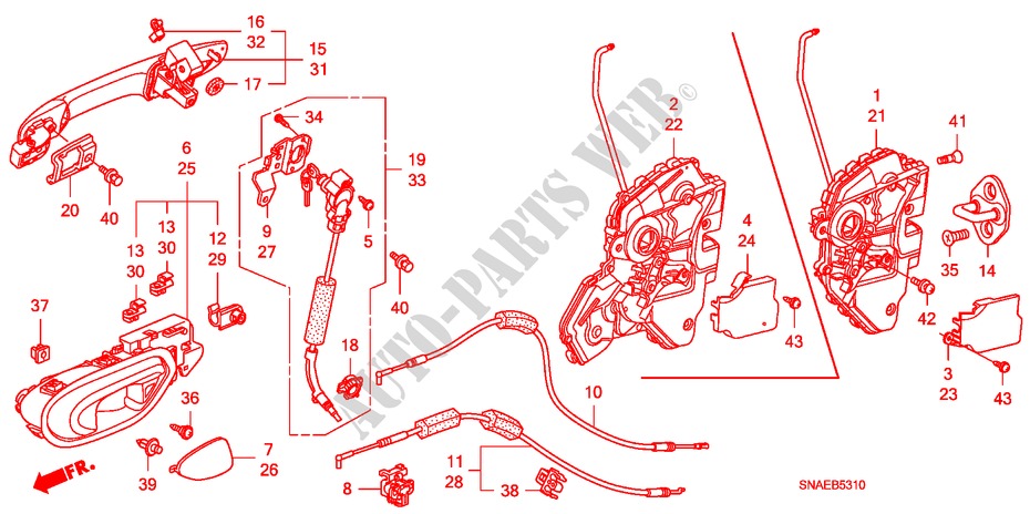 VORDERES TUERSCHLOSS/ AEUSSERER GRIFF für Honda CIVIC VTI 4 Türen 5 gang-Schaltgetriebe 2009
