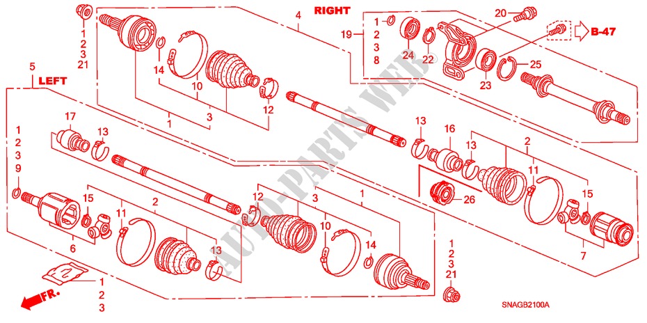 ANTRIEBSWELLE, VORNE/HALBWELLE(MT) für Honda CIVIC 1.8 LSSP 4 Türen 6 gang-Schaltgetriebe 2010