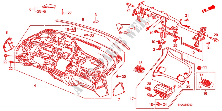 INSTRUMENTENBRETT(LH) für Honda CIVIC 1.8 LSSP 4 Türen 6 gang-Schaltgetriebe 2010