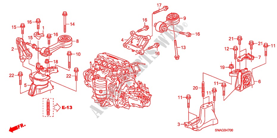 MOTORBEFESTIGUNGEN(MT) für Honda CIVIC 1.8 LSSP 4 Türen 6 gang-Schaltgetriebe 2010