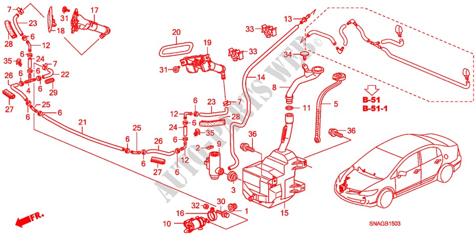 WINDSCHUTZSCHEIBENWASCHER/SCHEINWERFERWASCHER für Honda CIVIC 1.8 LSSP 4 Türen 5 gang automatikgetriebe 2010
