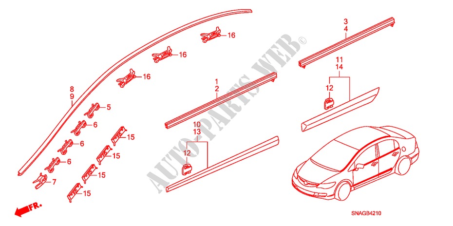 ZIERLEISTE für Honda CIVIC 1.8 LSSP 4 Türen 6 gang-Schaltgetriebe 2010