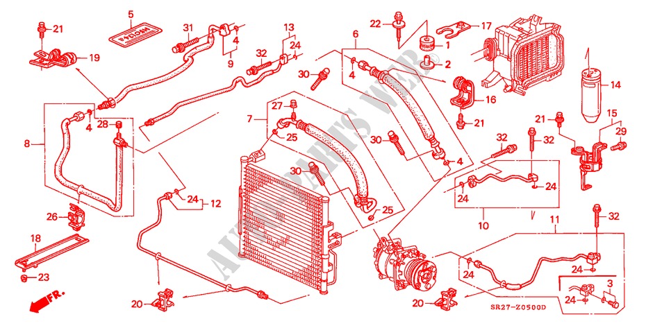 KLIMAANLAGE (SCHLAEUCHE/LEITUNGEN)(LH) für Honda CIVIC CRX VTI 2 Türen 5 gang-Schaltgetriebe 1993