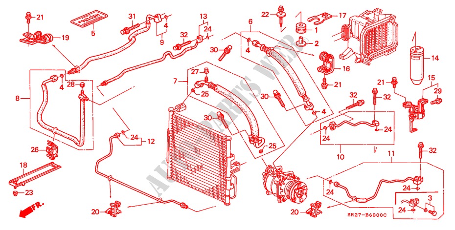 KLIMAANLAGE (SCHLAEUCHE/LEITUNGEN)(LH) für Honda CIVIC CRX ESI 2 Türen 5 gang-Schaltgetriebe 1997
