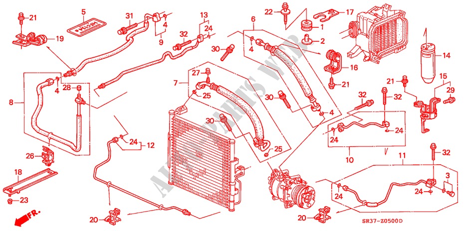 KLIMAANLAGE (SCHLAEUCHE/LEITUNGEN)(LH) für Honda CIVIC LSI 3 Türen 4 gang automatikgetriebe 1992