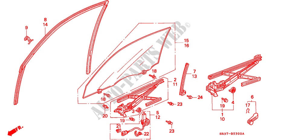 TUERFENSTER für Honda CIVIC DX 3 Türen 5 gang-Schaltgetriebe 1994