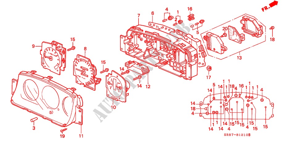 KOMBIINSTRUMENT (BAUTEILE) für Honda CIVIC COUPE BASIC 2 Türen 4 gang automatikgetriebe 1994