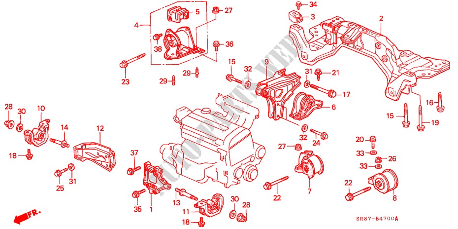 MOTORBEFESTIGUNGEN(MT) für Honda CIVIC COUPE BASIC 2 Türen 5 gang-Schaltgetriebe 1994