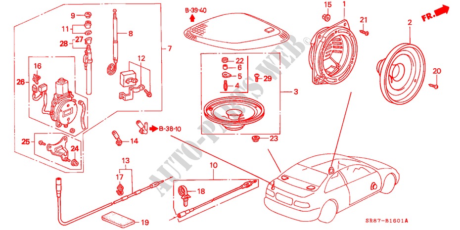 RADIOANTENNE/LAUTSPRECHER (RH) für Honda CIVIC COUPE BASIC 2 Türen 4 gang automatikgetriebe 1994