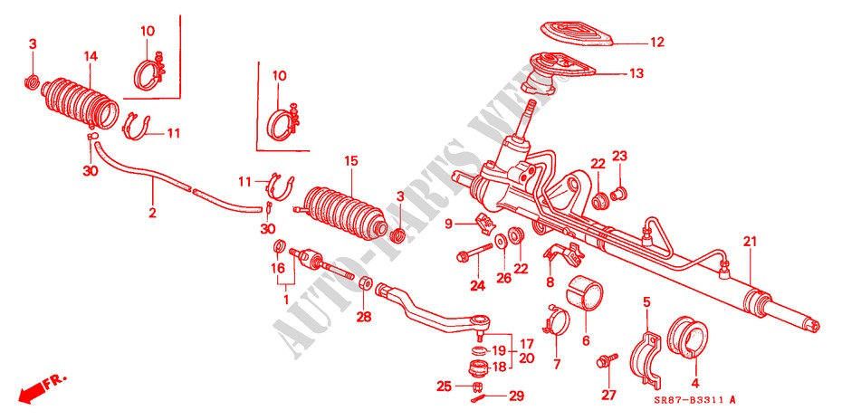 SERVOLENKGETRIEBE(RH) für Honda CIVIC COUPE BASIC 2 Türen 4 gang automatikgetriebe 1994