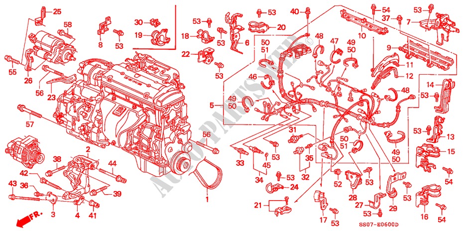 MOTORKABELBAUM/KLAMMER für Honda PRELUDE 2.3I 2 Türen 4 gang automatikgetriebe 1992
