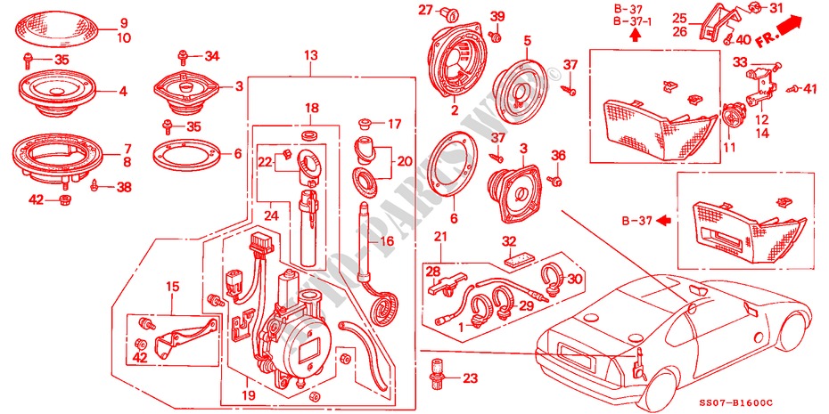 RADIOANTENNE/LAUTSPRECHER für Honda PRELUDE 2.0I 2 Türen 4 gang automatikgetriebe 1993