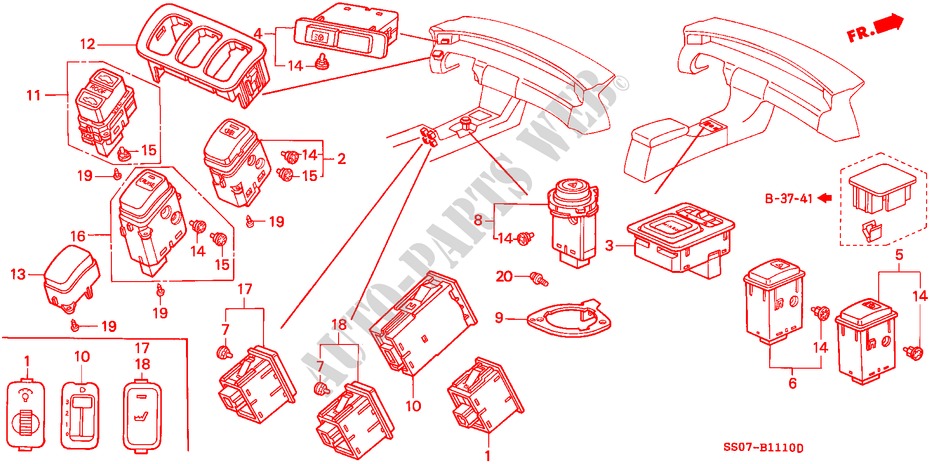 SCHALTER(1) für Honda PRELUDE 2.0I 2 Türen 5 gang-Schaltgetriebe 1993