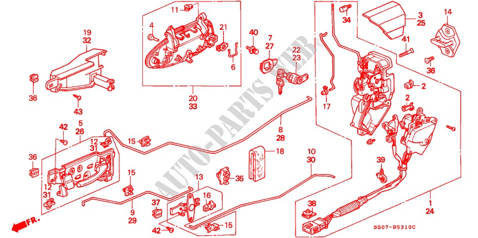TUERSPERREN für Honda PRELUDE 2.0I 2 Türen 5 gang-Schaltgetriebe 1993